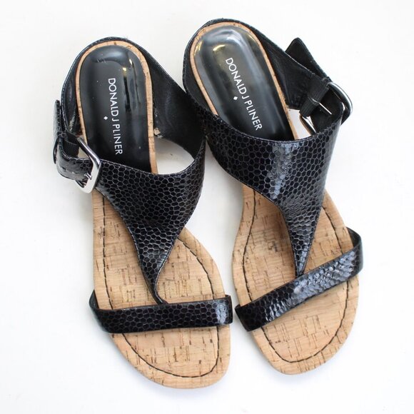 Donald J. Pliner Black Doli 2 Patent Leather Thong Cork Wedge Sandals Size 8.5 - Picture 5 of 6